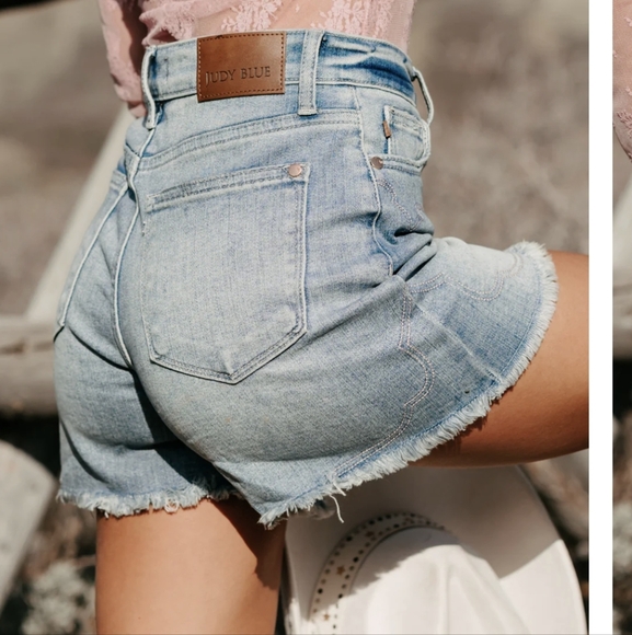 Judy Blue Pants - Judy Blue Denim Jean Shorts Western Embroidered Front Pocket Cut-Off Size L